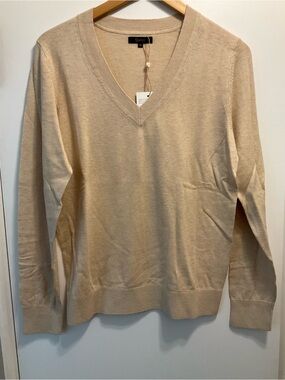 Quince Women's Lightweight Cotton Cashmere V Neck Sweater Heather Oatmeal M